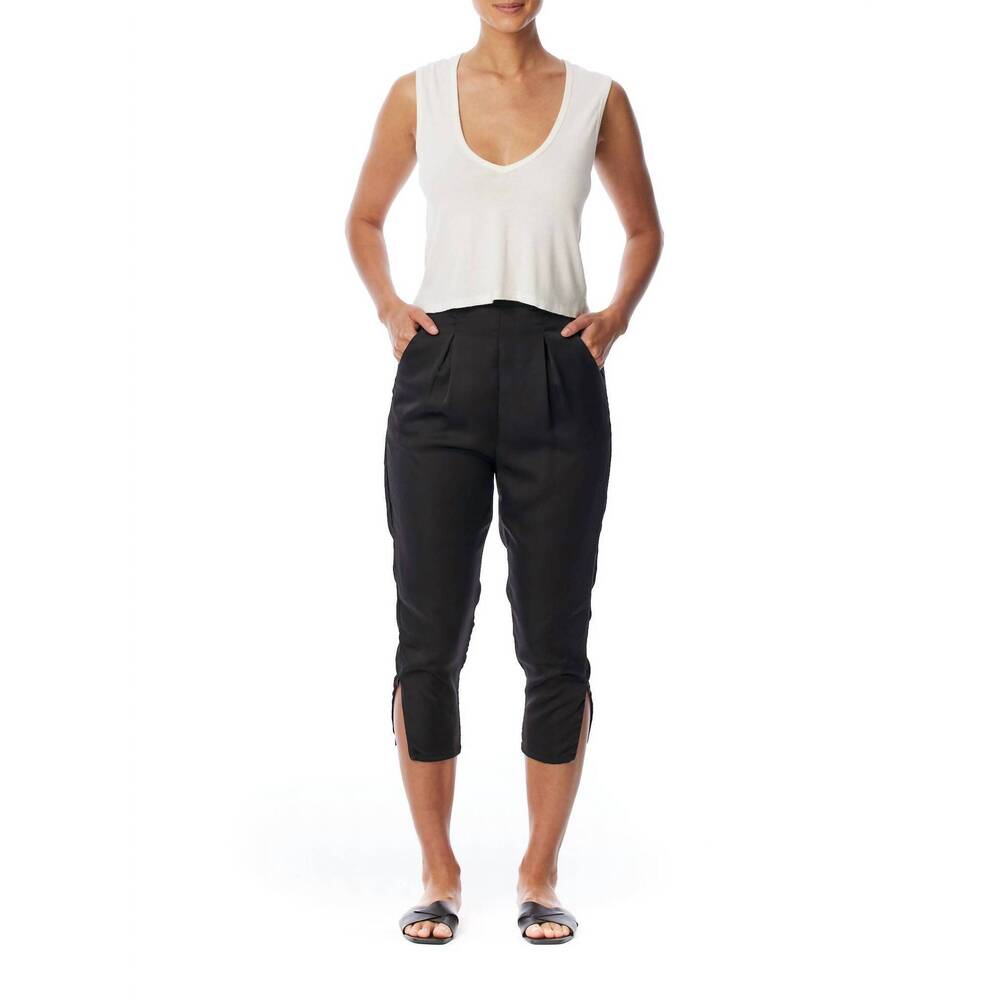 NEW LBLC THE LABEL brie vegan silk pleated pant in black